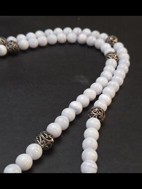 Carolyn Pollack White & Blue Lace Agate & Sterling Silver Bead Necklaces